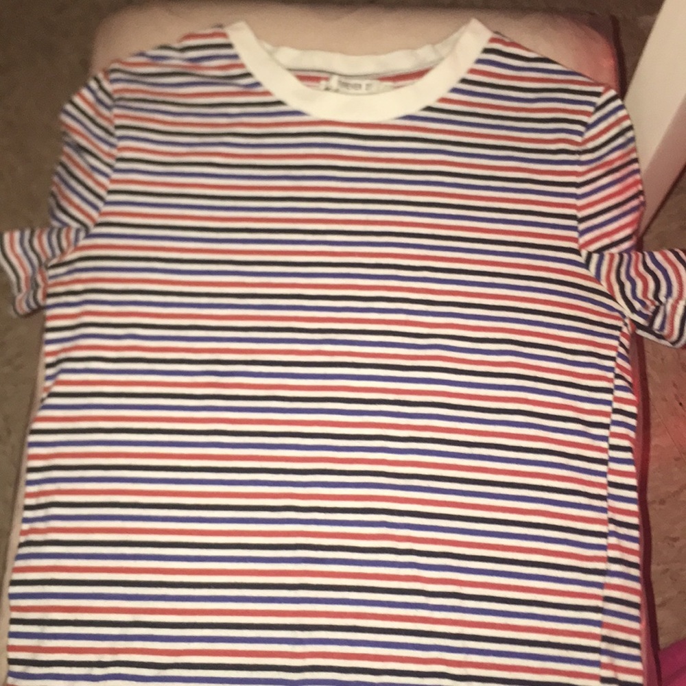 Red, Blue, White, and Black striped T-Shirt